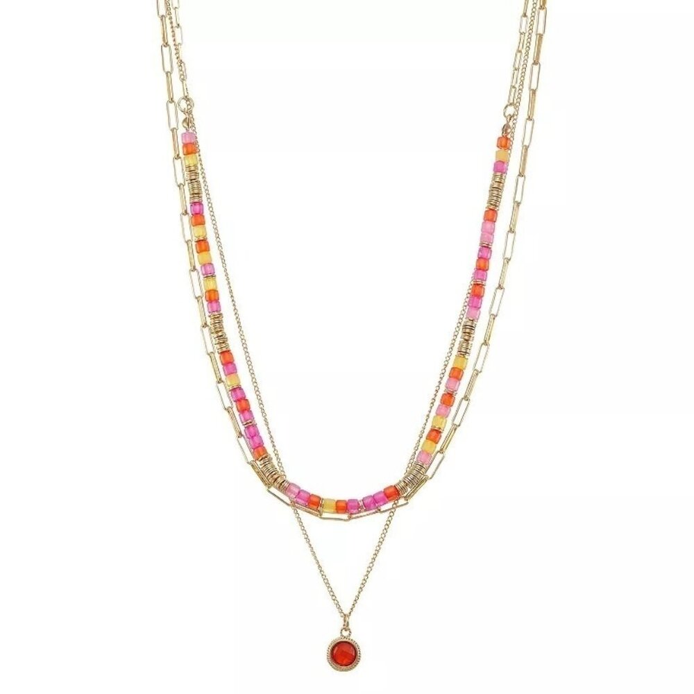 Sonoma Goods For Life Multicolor Beaded Layered Necklace 16"/17"/18"+3" Extender - Picture 1 of 4